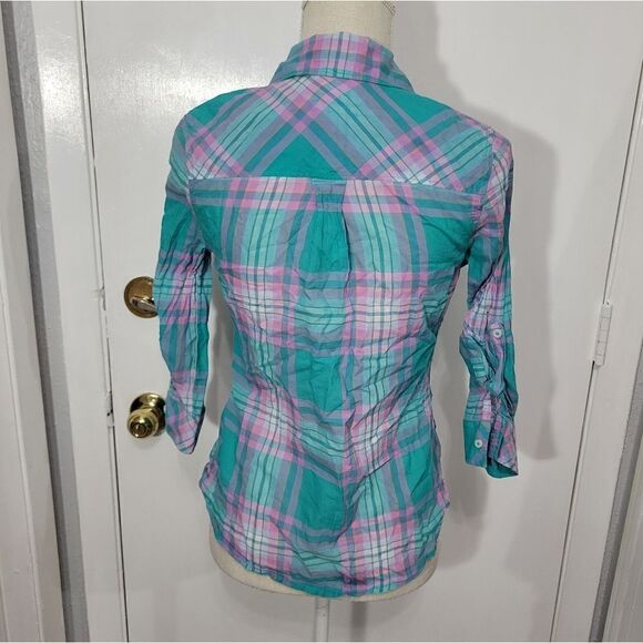 SO plaid 3/4 sleeve button up shirt - Picture 3 of 9